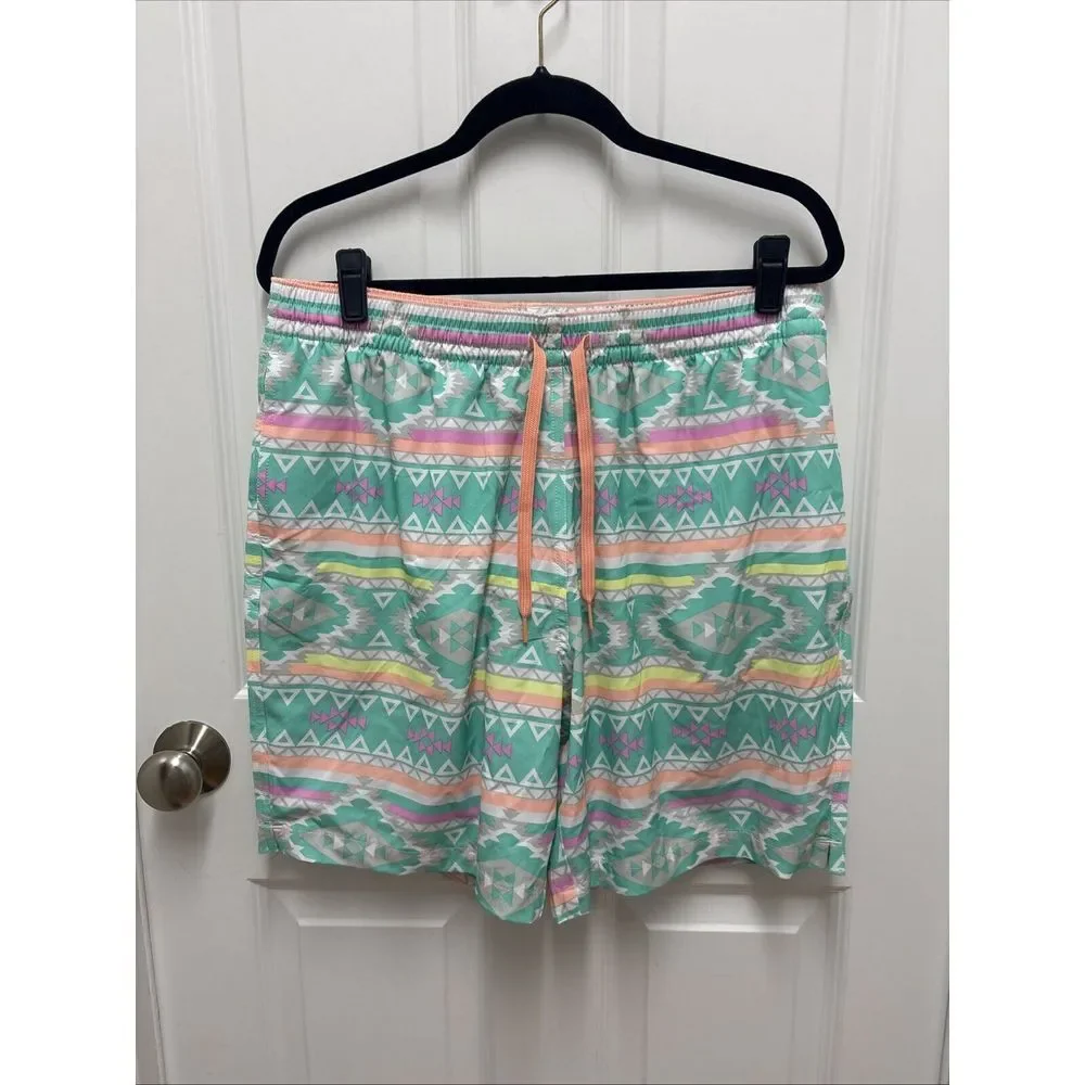 Chubbies Swim Trunk Mens large Green En Fuego Aztec Board Shorts Lined - Size XL